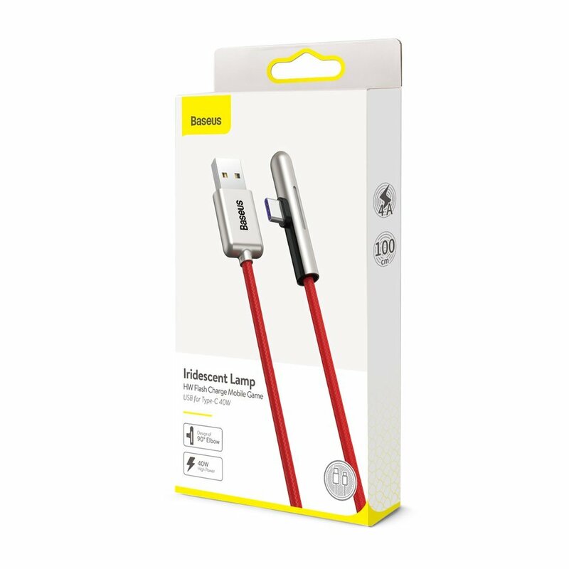 Cablu de date Baseus USB la Type-C 90°, 4A, 40W, 1m, rosu, CAT7C-B09