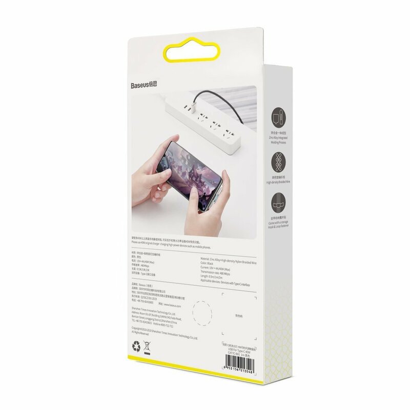 Cablu de date Baseus USB la Type-C 90°, 4A, 40W, 2m, rosu, CAT7C-C09