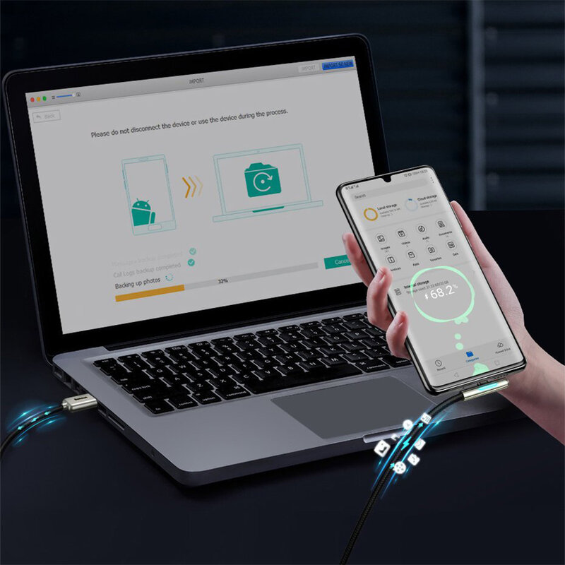 Cablu de date Baseus USB la Type-C 90°, 4A, 40W, 2m, rosu, CAT7C-C09