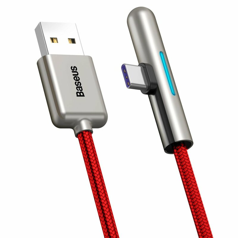 Cablu de date Baseus USB la Type-C 90°, 4A, 40W, 2m, rosu, CAT7C-C09