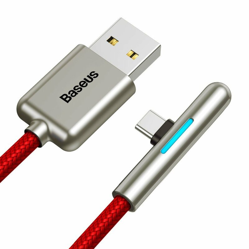 Cablu de date Baseus USB la Type-C 90°, 4A, 40W, 2m, rosu, CAT7C-C09