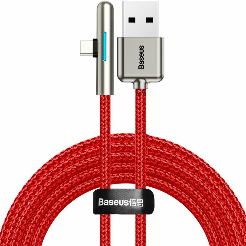 Cablu de date Baseus USB la Type-C 90°, 4A, 40W, 2m, rosu, CAT7C-C09