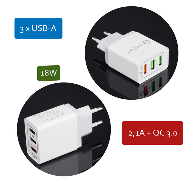 Incarcator Priza Qualcomm Fast 3xUSB 4.8A Quick Charge USB 3.0 - Alb/Gri