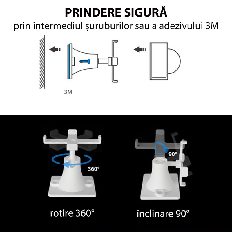 Suport perete senzor miscare Sonoff cu banda adeziva 3M, suruburi, alb 