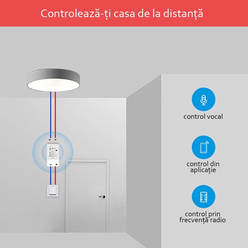 Releu wireless Sonoff Basic R3, Wi-Fi IoT, modul DIY, comutator inteligent 10A, alb