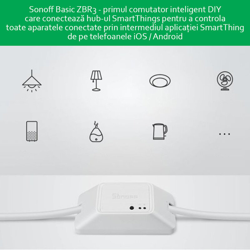 Releu wireless Sonoff Basic ZBR3 ZigBee, Wi-Fi IoT, modul DIY, comutator inteligent 10A, alb
