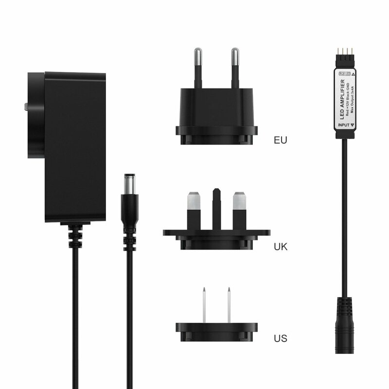 Amplificator semnal banda LED RBG Sonoff + cablu de alimentare, negru