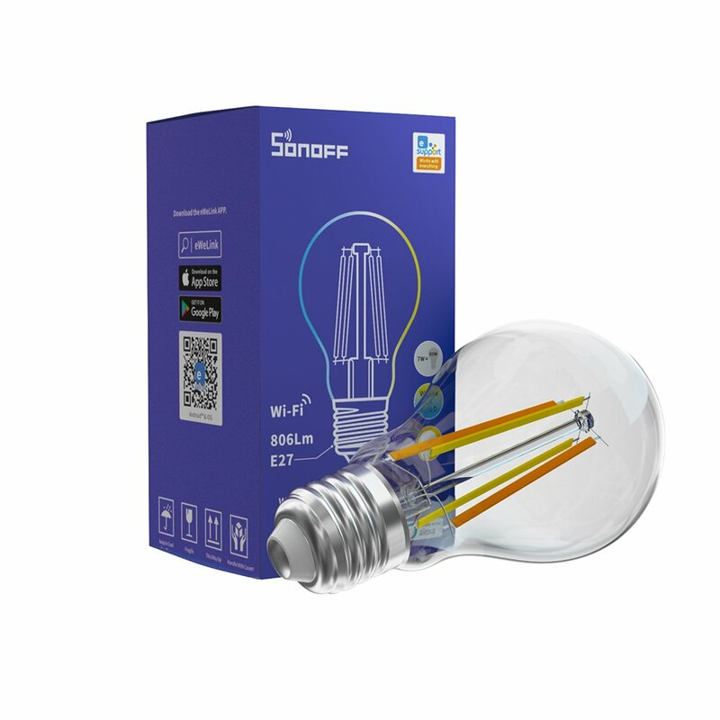 Bec LED smart Sonoff, Wi-Fi, E27, 806lm, 7W, lumina calda si rece