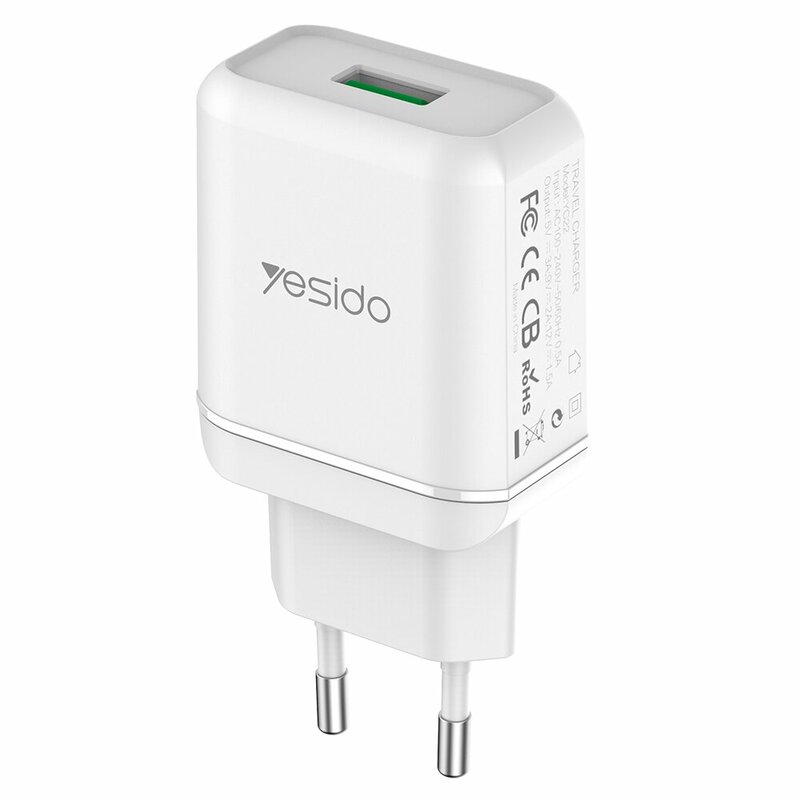 Incarcator priza Yesido YC22, USB QC3.0 18W, 3A, alb