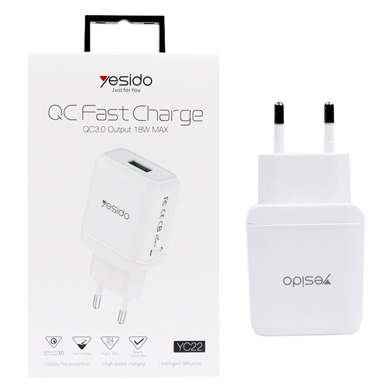 Incarcator priza Yesido YC22, USB QC3.0 18W, 3A, alb