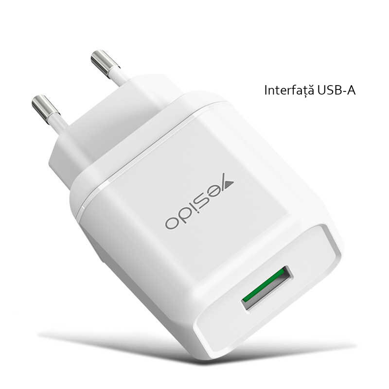 Incarcator priza Yesido YC22, USB QC3.0 18W, 3A, alb