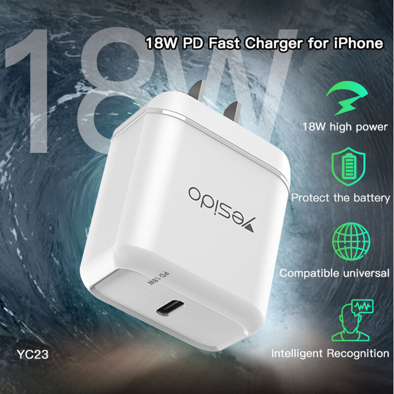 Incarcator priza Yesido YC22, USB QC3.0 18W, 3A, alb