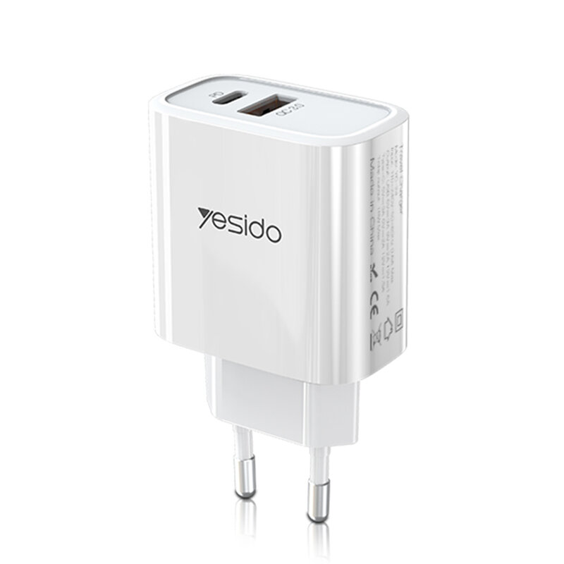 Incarcator priza Yesido YC24, USB-A QC3.0, Type-C PD 18W, 3A, alb