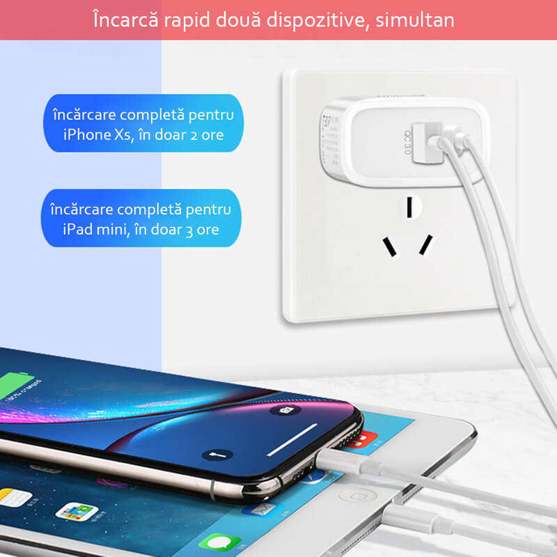 Incarcator priza Yesido YC24, USB-A QC3.0, Type-C PD 18W, 3A, alb