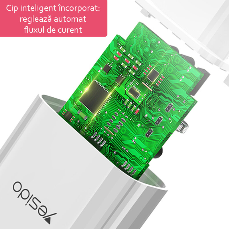 Incarcator priza Yesido YC24, USB-A QC3.0, Type-C PD 18W, 3A, alb