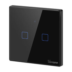 Intrerupator smart touch Wi-Fi dublu Sonoff T3, RF 433 MHz, negru