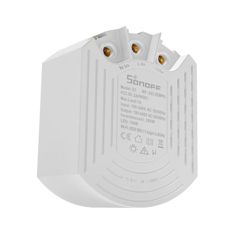Variator de tensiune Sonoff D1, smart dimmer wifi, RF 433 MHz, 200W, alb