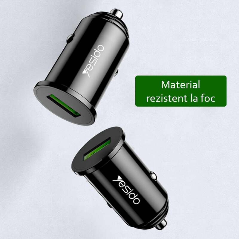 Incarcator auto Yesido Y38, USB QC2.0, QC3.0, FCP, AFC 18W, 3A, negru