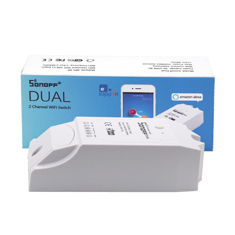 Releu wireless Sonoff Dual R2, Wi-Fi IoT, 2 canale, 10A, alb