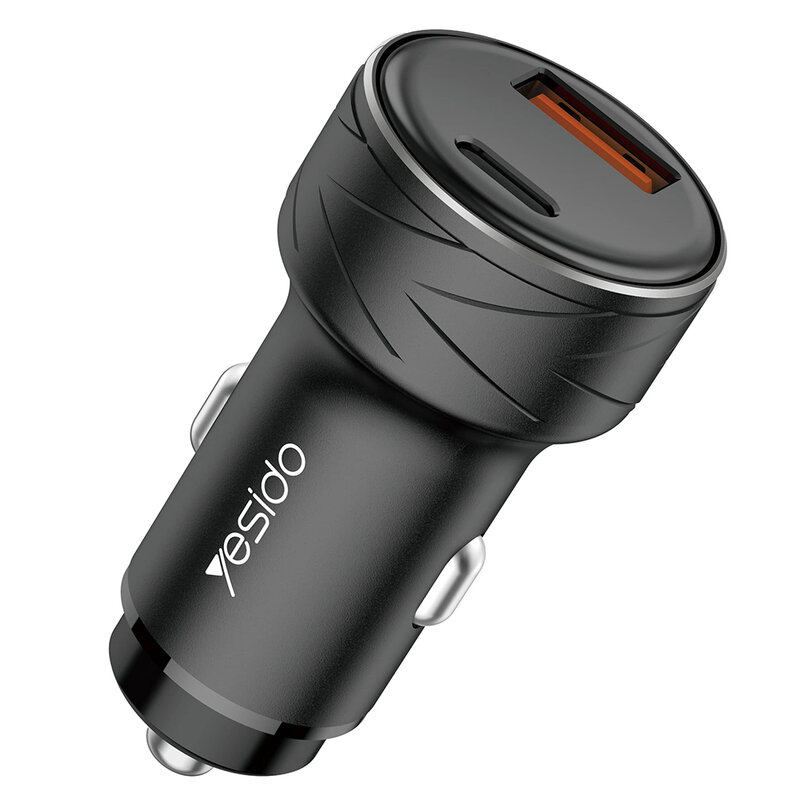 Incarcator auto Yesido Y35, USB-A QC3.0 18W, Type-C PD 18W, 3A, negru