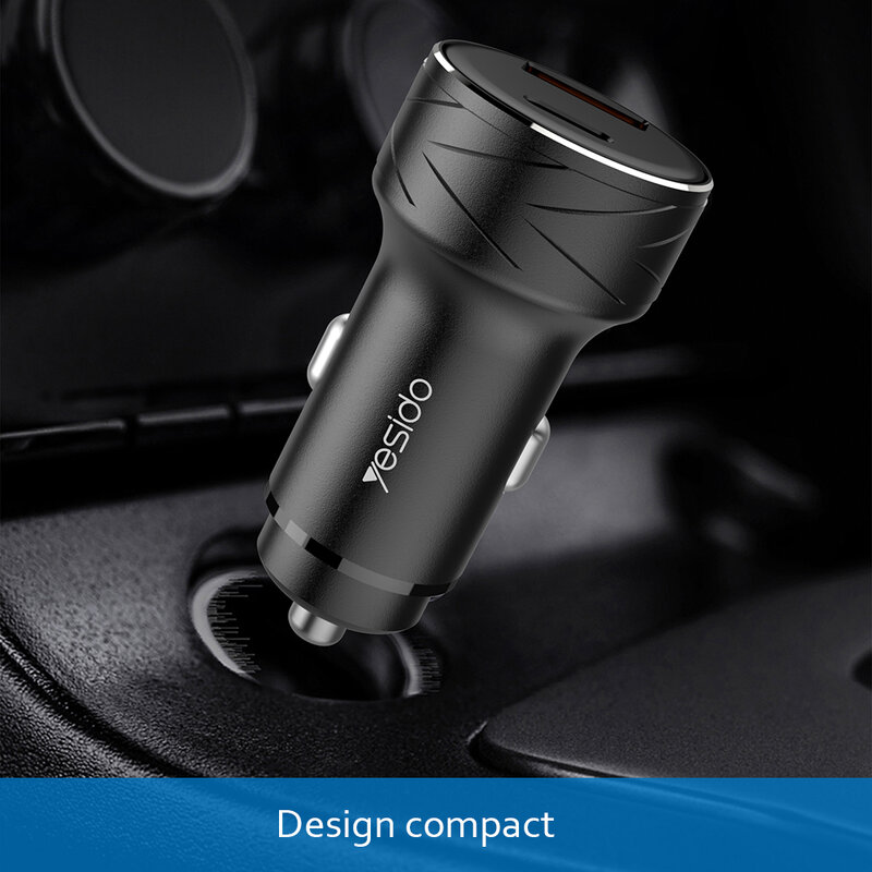 Incarcator auto Yesido Y35, USB-A QC3.0 18W, Type-C PD 18W, 3A, negru