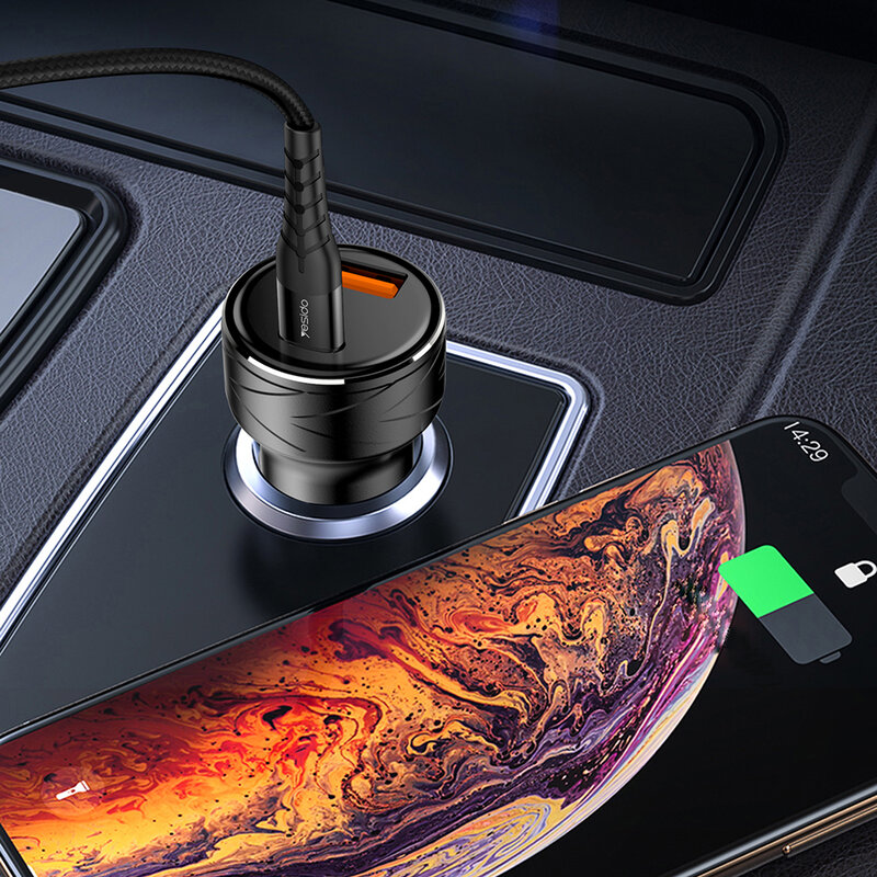 Incarcator auto Yesido Y35, USB-A QC3.0 18W, Type-C PD 18W, 3A, negru