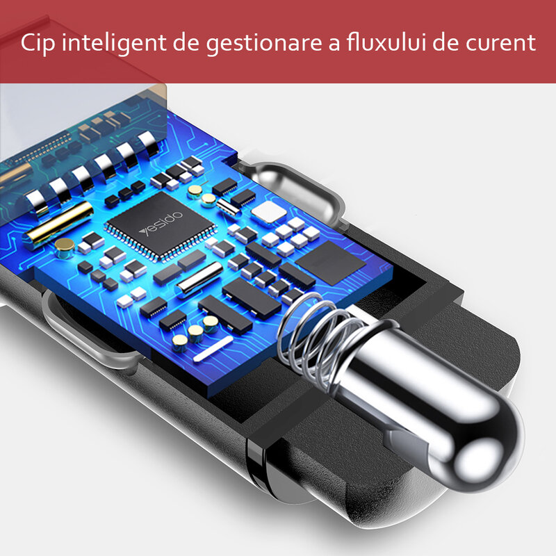 Incarcator auto Yesido Y35, USB-A QC3.0 18W, Type-C PD 18W, 3A, negru