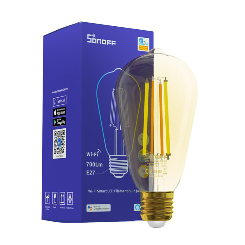 Bec LED smart Sonoff, Wi-Fi, E27, 700lm, 7W, lumina calda si rece