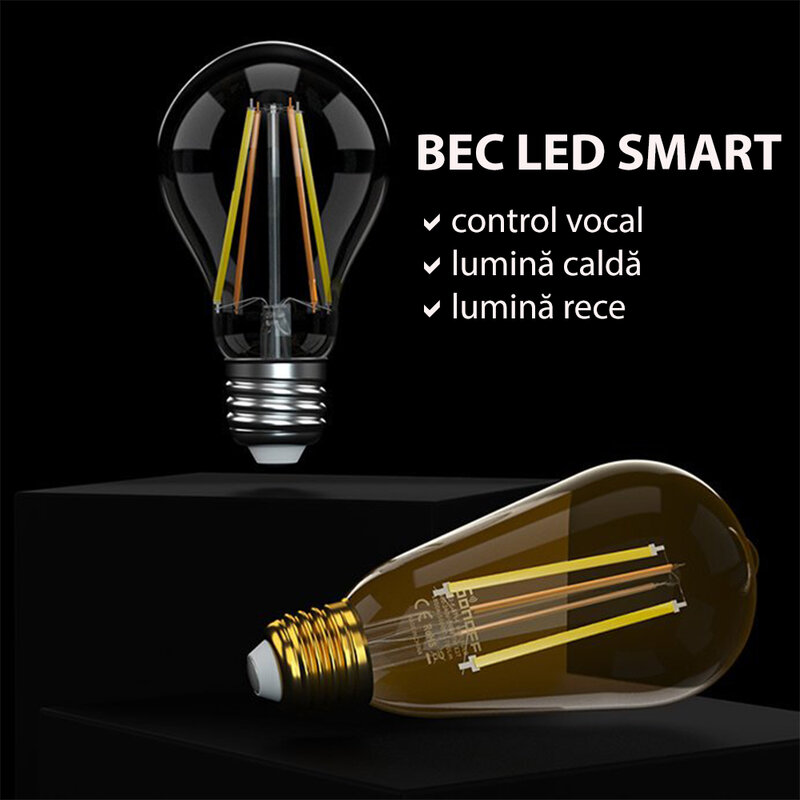 Bec LED smart Sonoff, Wi-Fi, E27, 806lm, 7W, lumina calda si rece