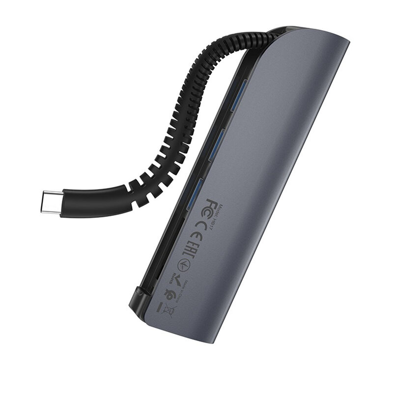 Adaptor 5in1 Convertor Type-C la 3x USB 3.0, SD, TF Hoco HB17 - Negru