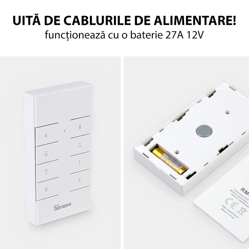 Telecomanda smart Wi-Fi Sonoff RM433, 8 canale, RF 433MHz, alb