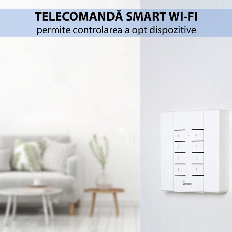 Telecomanda smart Wi-Fi Sonoff RM433, 8 canale, RF 433MHz, alb