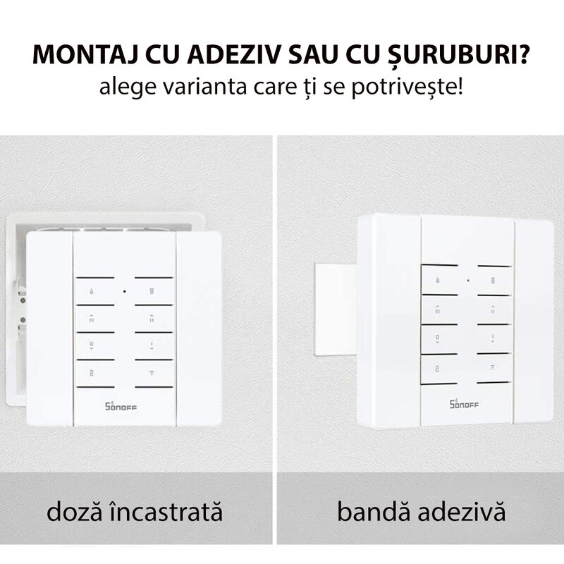 Telecomanda smart Wi-Fi Sonoff RM433, 8 canale, RF 433MHz, alb