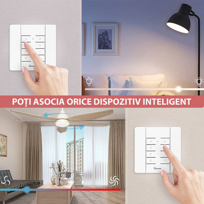Telecomanda smart Wi-Fi Sonoff RM433, 8 canale, RF 433MHz, alb