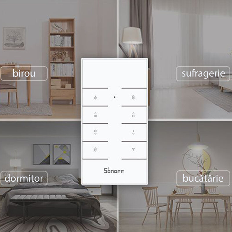 Telecomanda smart Wi-Fi Sonoff RM433, 8 canale, RF 433MHz, alb