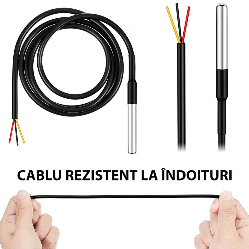 Senzor de temperatura Wi-Fi, Sonoff DS18B20, waterproof, 1m, negru