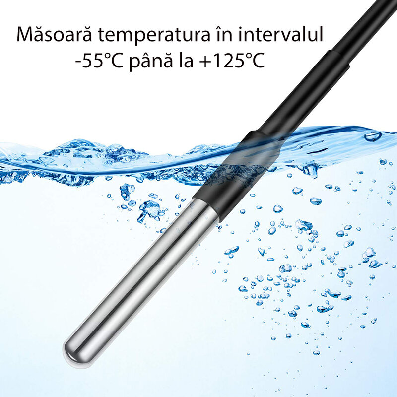 Senzor de temperatura Wi-Fi, Sonoff DS18B20, waterproof, 1m, negru