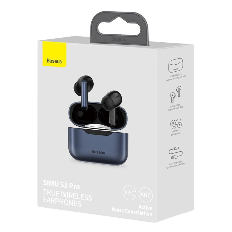 Casti wireless in-ear Baseus, TWS earbuds, noise cancellation, gri, NGS1P-0A