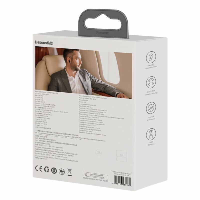 Casti wireless in-ear Baseus, TWS earbuds, noise cancellation, gri, NGS1P-0A