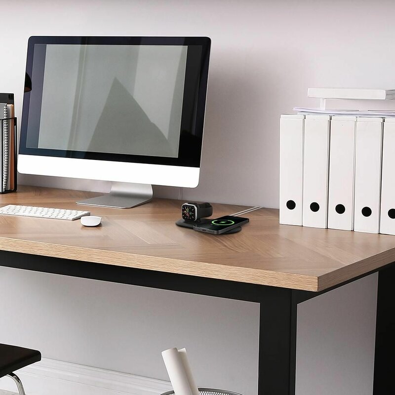 Suport birou incarcator iPhone 12 wireless MagSafe, Apple Watch Spigen, negru