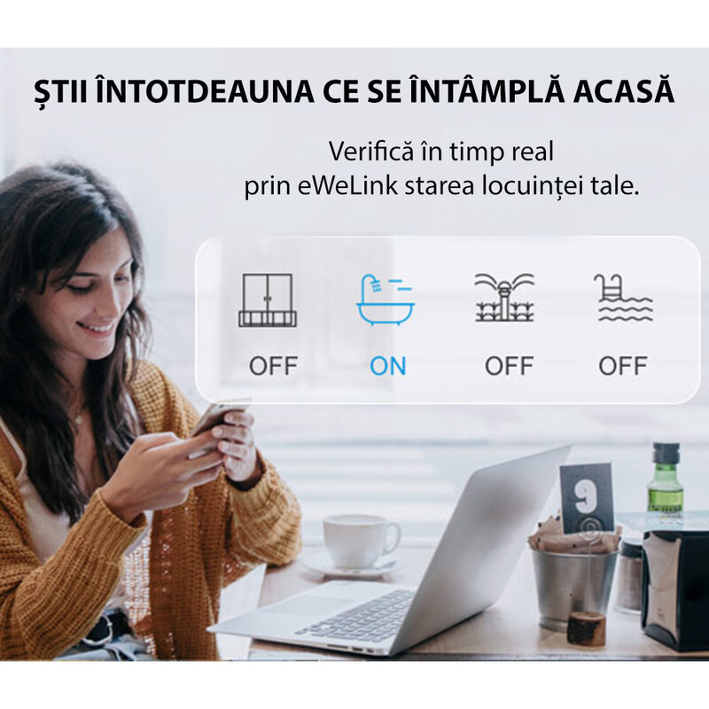 Priza inteligenta smart Wi-Fi Sonoff S55, wireless, waterproof, 16A, alb