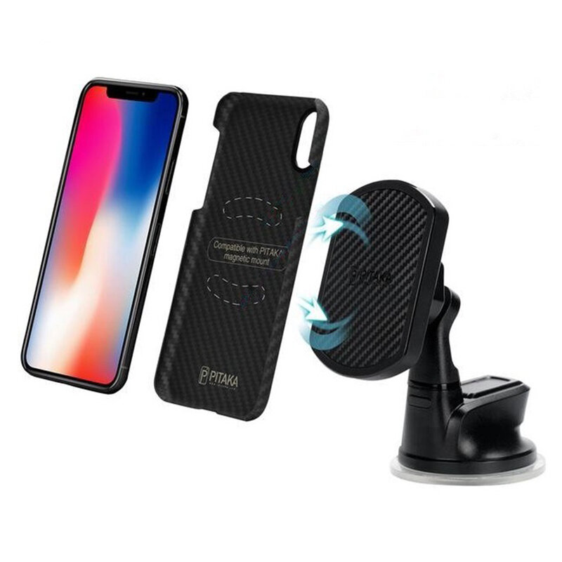 Suport telefon auto Pitaka MagEZ pentru iPhone 12, prindere bord, negru