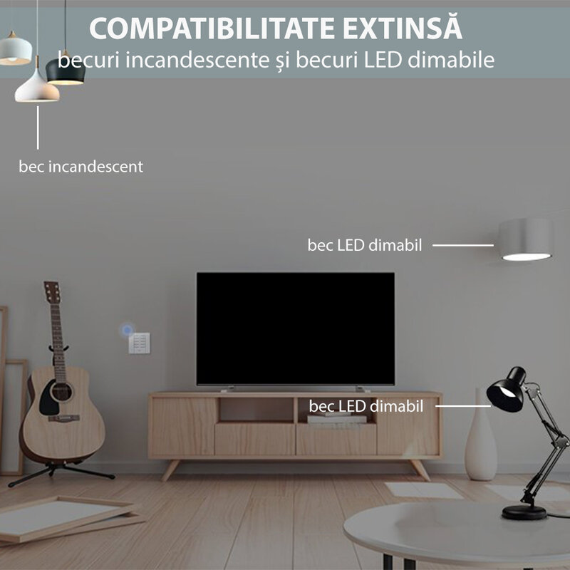 Variator de tensiune Sonoff D1, smart dimmer wifi, RF 433 MHz, 200W, alb