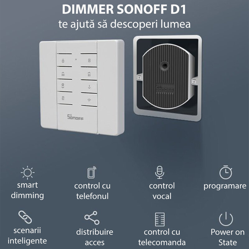 Variator de tensiune Sonoff D1, smart dimmer wifi, RF 433 MHz, 200W, alb