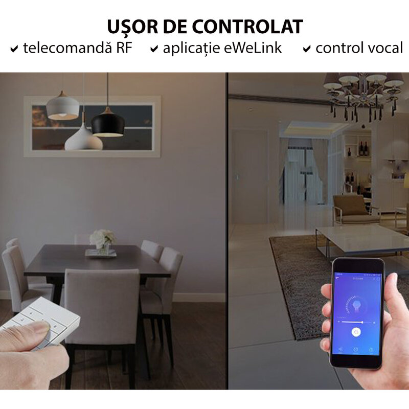 Variator de tensiune Sonoff D1, smart dimmer wifi, RF 433 MHz, 200W, alb