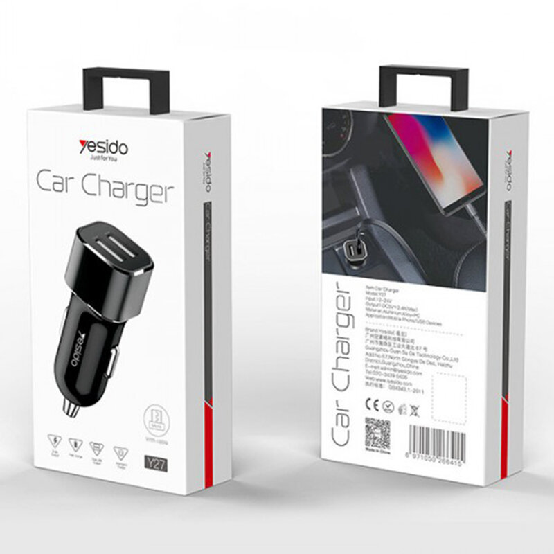 Incarcator auto Yesido Y27, 2x USB-A, lumini LED, 2.4A, negru