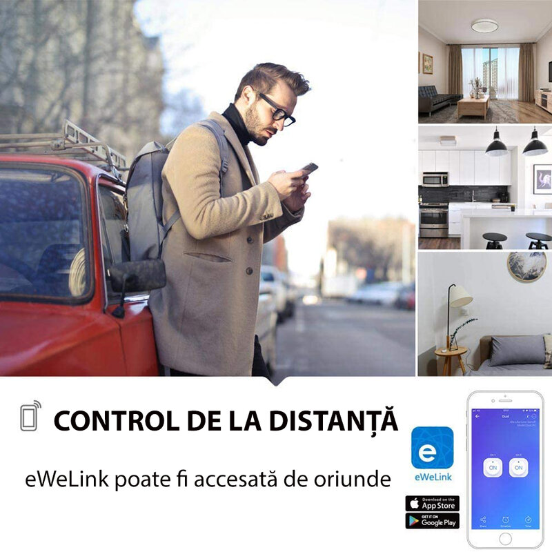 Releu wireless Sonoff Dual R2, Wi-Fi IoT, 2 canale, 10A, alb