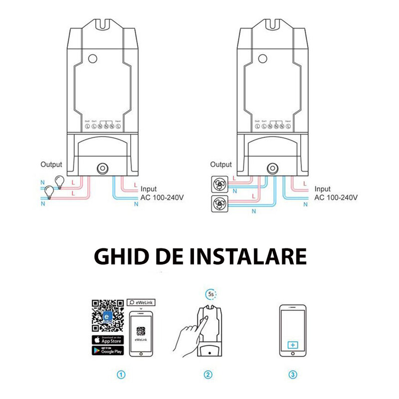 Releu wireless Sonoff Dual R2, Wi-Fi IoT, 2 canale, 10A, alb