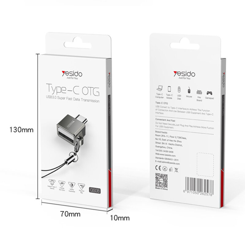 Adaptor USB la Type-C OTG Yesido GS08, plug & play, 480Mbps, negru