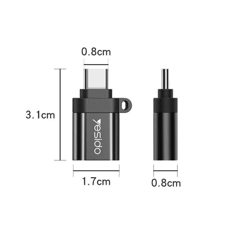 Adaptor USB la Type-C OTG Yesido GS06, plug & play, 5Gbps, negru